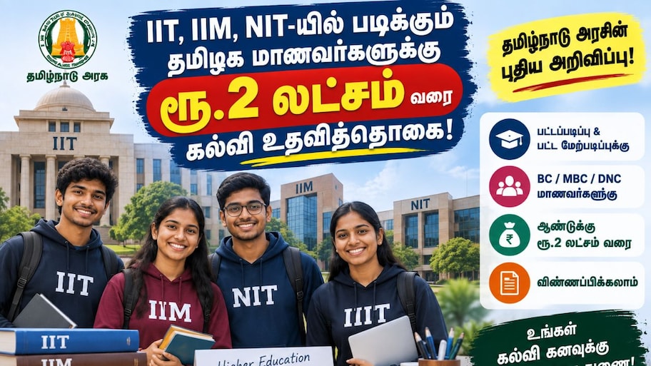 ஆண்டுக்கு ரூ.2 லட்சம் வரை கல்வி உதவித்தொகை - தமிழ்நாடு அரசின் லேட்டஸ்ட் அறிவிப்பு