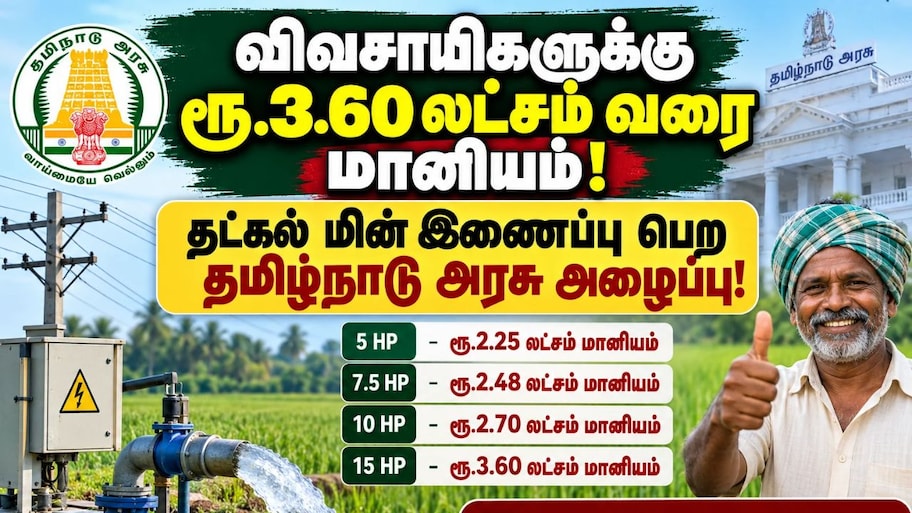 விவசாயிகளுக்கு ரூ.3.60 லட்சம் வரை மானியம்! தட்கல் மின் இணைப்பு பெற தமிழ்நாடு அரசு அழைப்பு!