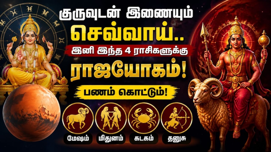 குருவுடன் இணையும் செவ்வாய்.. இனி இந்த 4 ராசிகளுக்கு ராஜயோகம்! பணம் கொட்டும்!